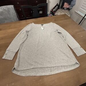 Talbots Tunic Sweater Womens 1X Gray Metallic Waffle Knit Long Sleeve Plus